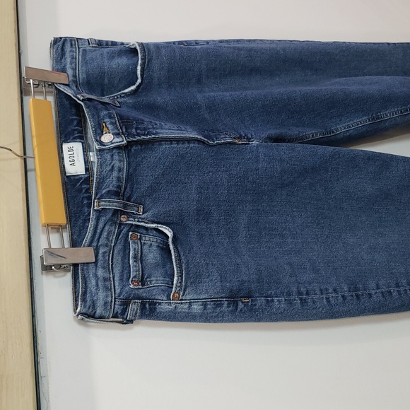 AGOLDE | Women's Med Wash Kye Straight Cropped High-Rise Fray Hem Jeans - Picture 6 of 10